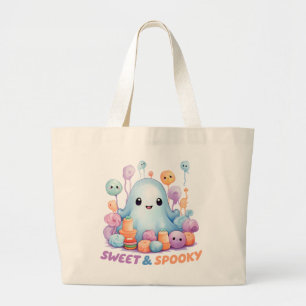 Sweet & Spooky – Cute Pastel Blue Ghoul Large Tote Bag