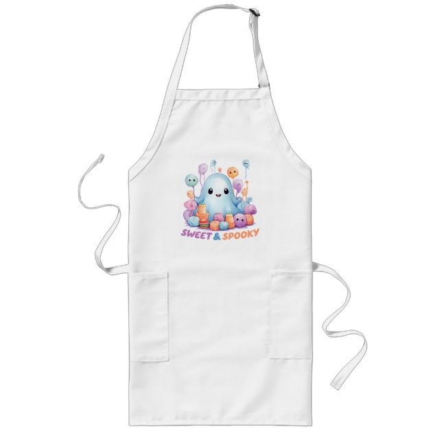 Sweet & Spooky – Cute Pastel Blue Ghoul Long Apron (Front)