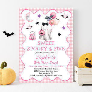 Sweet Spooky Five Pink Girl Halloween 5th Birthday Invitation