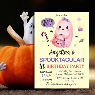 Sweet & spooky ghost candy 1st birthday Halloween Invitation
