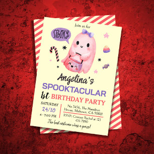 Sweet & spooky ghost candy 1st birthday Halloween Invitation