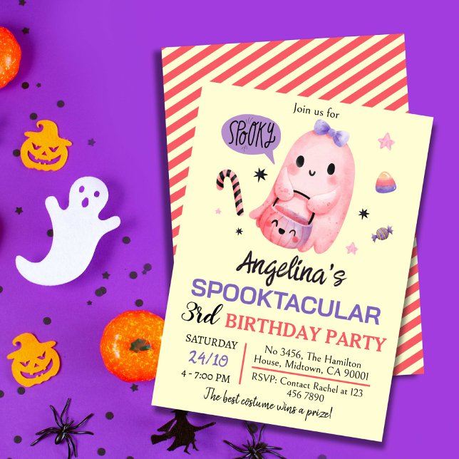 Sweet & spooky ghost candy 3rd birthday Halloween Invitation (Creator Uploaded)