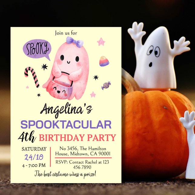 Sweet & spooky ghost candy 4th birthday Halloween  Invitation (Front )