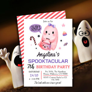 Sweet & spooky ghost candy 7th birthday Halloween Invitation