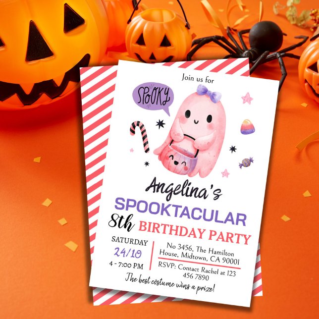 Sweet & spooky ghost candy 8th birthday Halloween Invitation (Creator Uploaded)