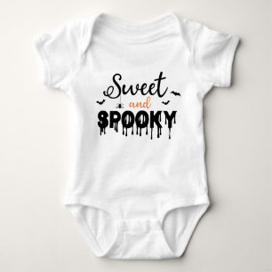 Sweet Spooky Halloween Bat Orange Black Typography Baby Bodysuit