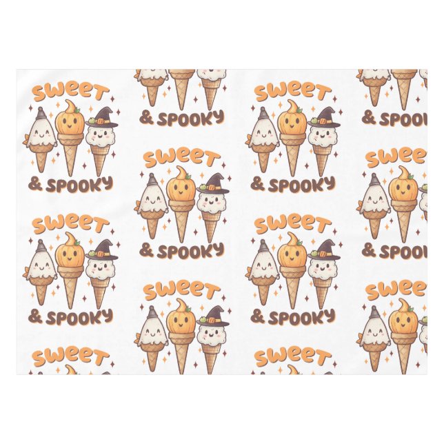 Sweet & Spooky Ice Cream Pumpkin Tablecloth (Front (Horizontal))
