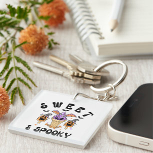 Sweet & Spooky Retro Halloween Ice Cream Cones Key Ring
