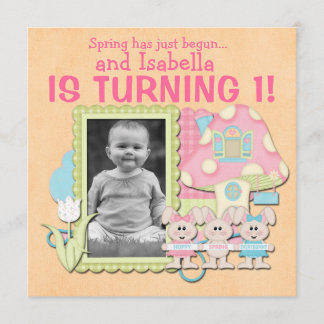 Sweet Spring Bunnies First Birthday Invitation