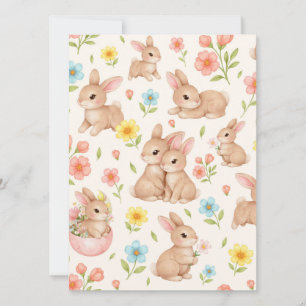 Sweet Spring Bunnies & Floral Garden Pattern Holiday Card