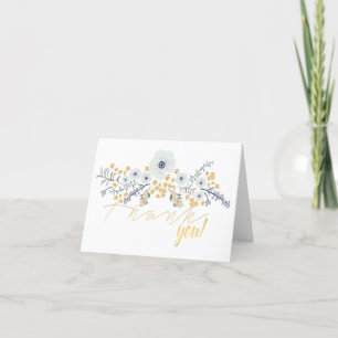 Sweet Spring Floral Mix Motif Blue Grey Yellow Thank You Card