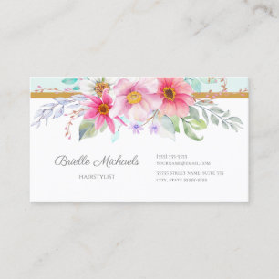 Sweet Spring Floral Pink and Pale Turquoise Business Card
