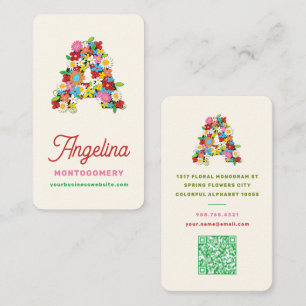 Sweet Spring Flowers Botanical Letter A Monogram Business Card