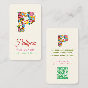 Sweet Spring Flowers Garden Letter P Name Monogram Business Card