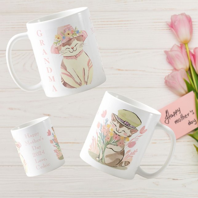 Sweet Spring Grandma Cat Kitten Personalised  Coffee Mug (Creator Uploaded)