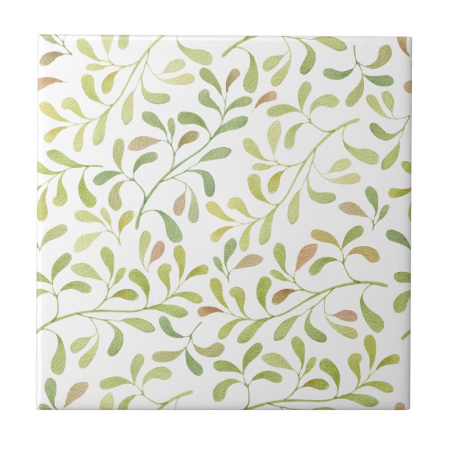 Sweet Spring Green Leaves on White Ceramic Tile (Front)