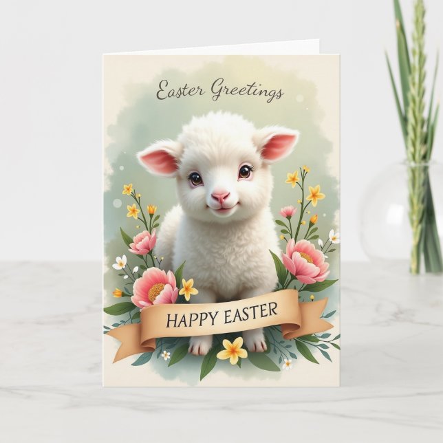 Sweet Spring Lamb Greeting Card (Front)