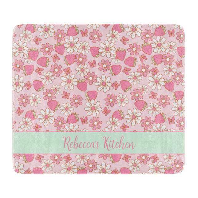 Sweet Spring Strawberries Personalised Cutting Board (Front)