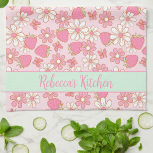 Sweet Spring Strawberries Personalised Tea Towel