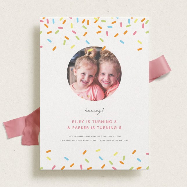 Sweet Sprinkle Kids Joint Birthday Party Photo Invitation (Creator Uploaded)