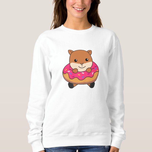 Sweet Squirrel Funny Animals In Doughnut Pink Sweatshirt (Front)