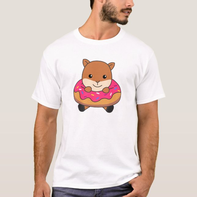 Sweet Squirrel Funny Animals In Doughnut Pink T-Shirt (Front)