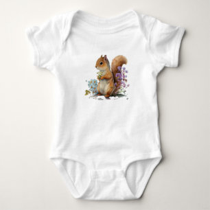 Sweet Squirrel Holding Flowers Baby Bodysuit