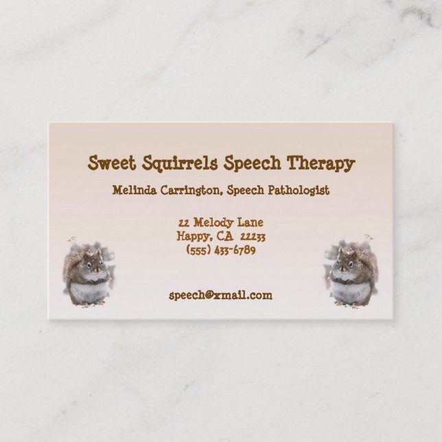 Sweet Squirrels Speech Therapy Business Card (Front)
