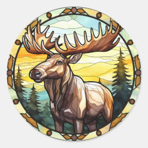 Sweet Stained Glass American Elk Moose Classic Round Sticker