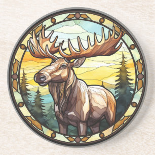 Sweet Stained Glass American Elk Moose Coaster