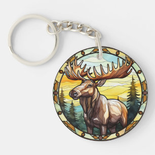 Sweet Stained Glass American Elk Moose Key Ring