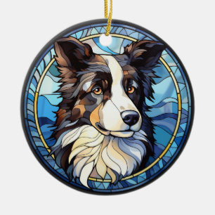 Sweet Stained Glass Australian Shepherd Dog Ceramic Tree Decoration