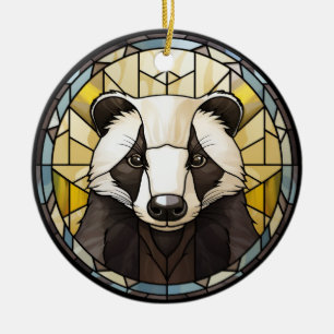 Sweet Stained Glass Badger Ceramic Tree Decoration