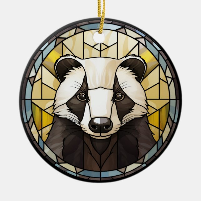Sweet Stained Glass Badger Ceramic Tree Decoration (Front)