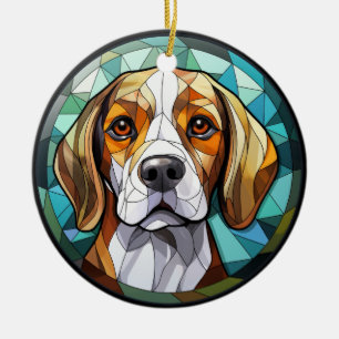 Sweet Stained Glass Beagle Hound Dog Ceramic Tree Decoration