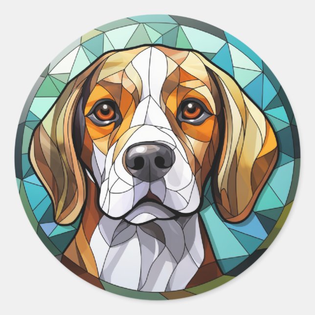 Sweet Stained Glass Beagle Hound Dog Classic Round Sticker (Front)
