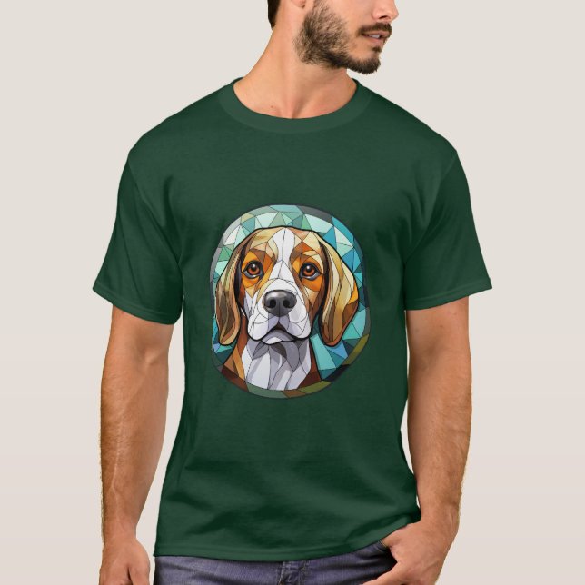 Sweet Stained Glass Beagle Hound Dog T-Shirt (Front)