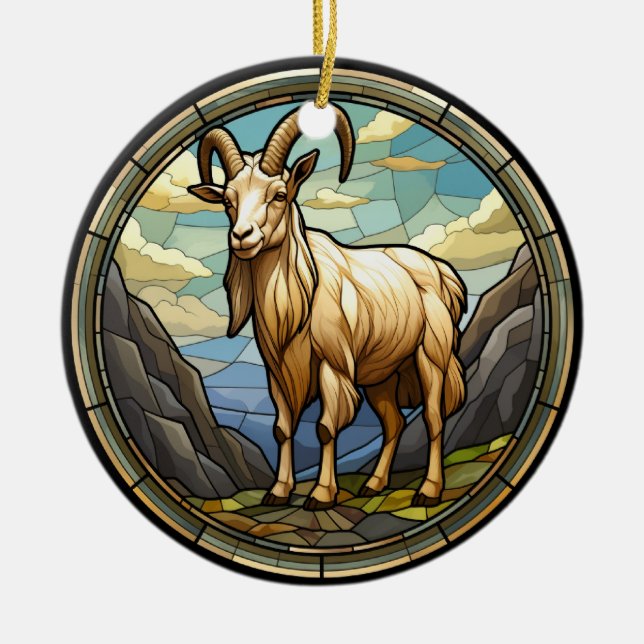 Sweet Stained Glass Billy Goat Ceramic Tree Decoration (Front)