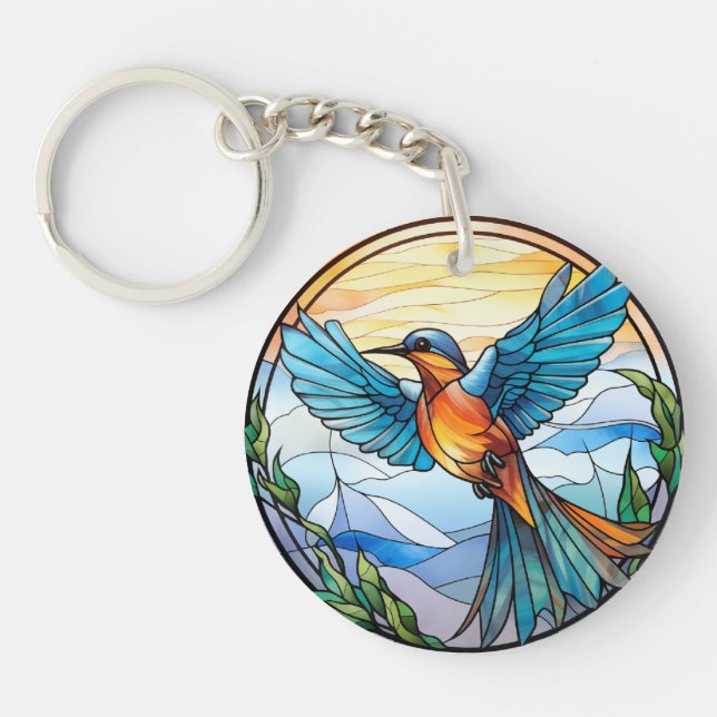 Sweet Stained Glass Bluebird Key Ring (Front)