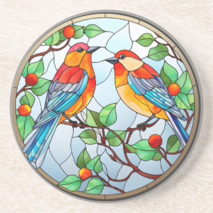 Sweet Stained Glass Bluebirds Coaster