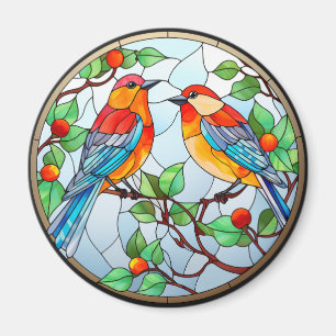 Sweet Stained Glass Bluebirds Magnet