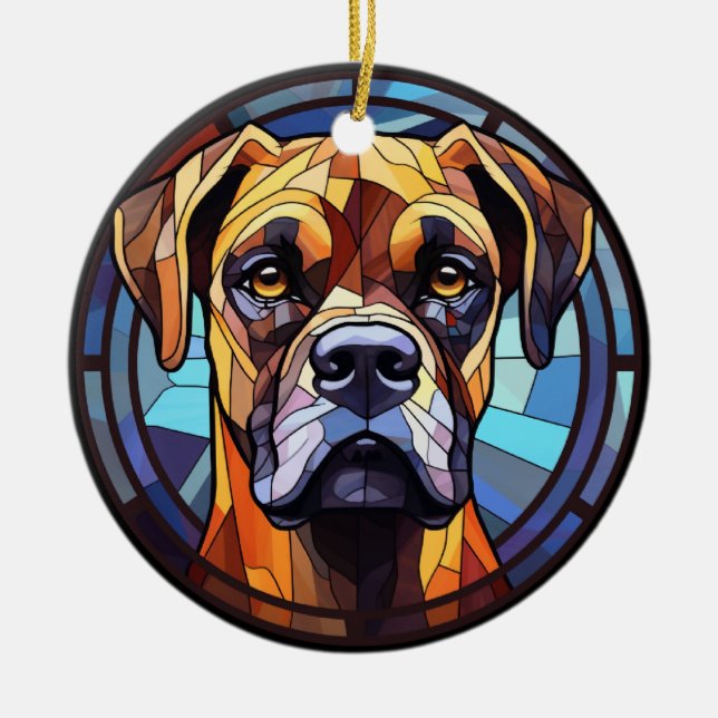 Sweet Stained Glass Boxer Dog Ceramic Tree Decoration (Front)