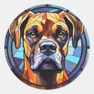 Sweet Stained Glass Boxer Dog Classic Round Sticker