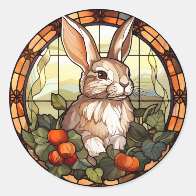 Sweet Stained Glass Bunny Rabbit Classic Round Sticker (Front)