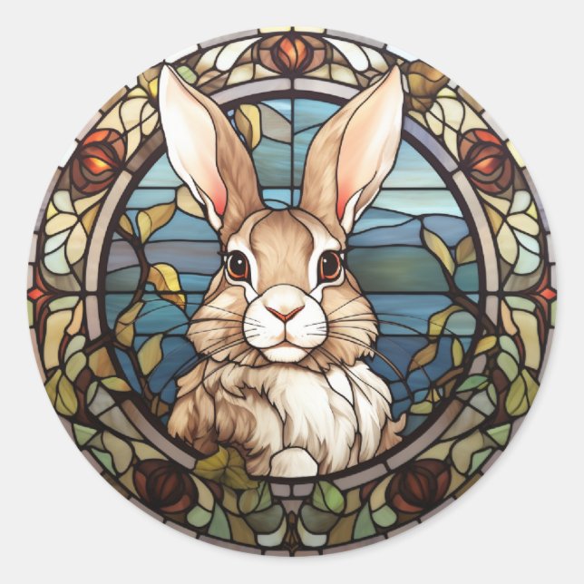 Sweet Stained Glass Bunny Rabbit Classic Round Sticker (Front)