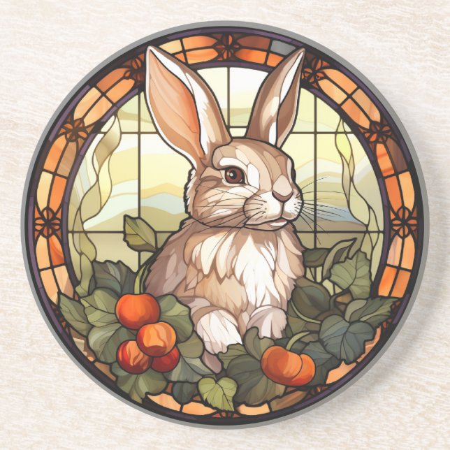 Sweet Stained Glass Bunny Rabbit Coaster (Front)