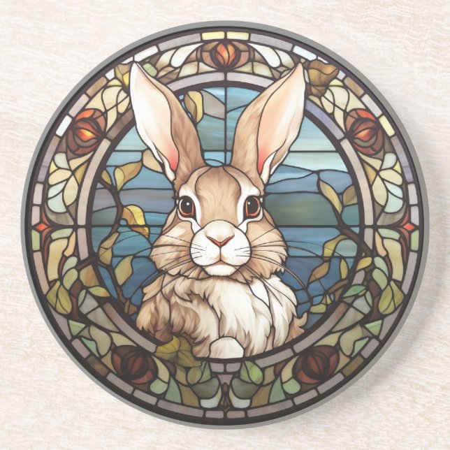 Sweet Stained Glass Bunny Rabbit Coaster (Front)