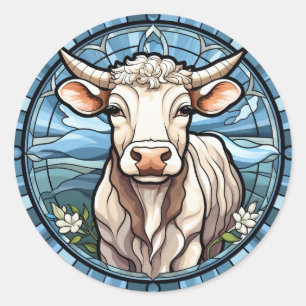 Sweet Stained Glass Cattle Cow Classic Round Sticker