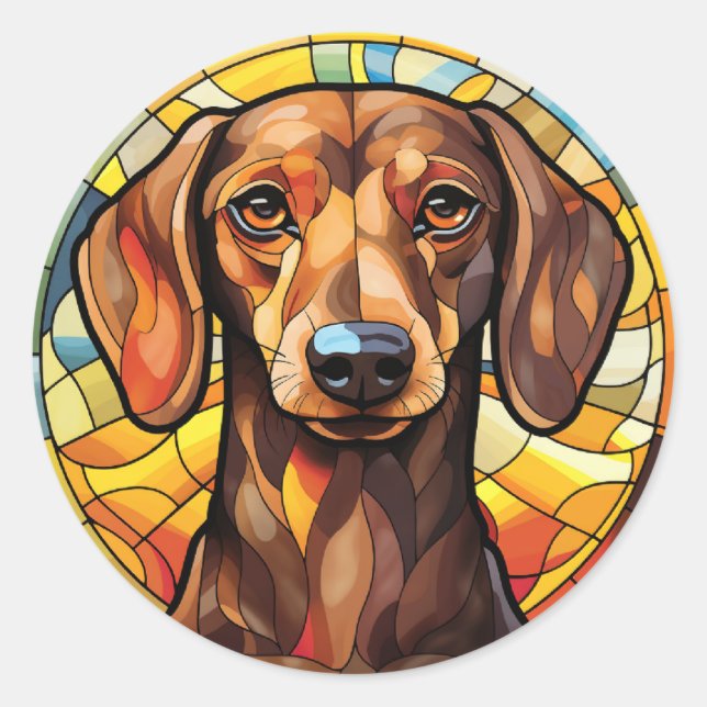 Sweet Stained Glass Dachsund Dog Classic Round Sticker (Front)