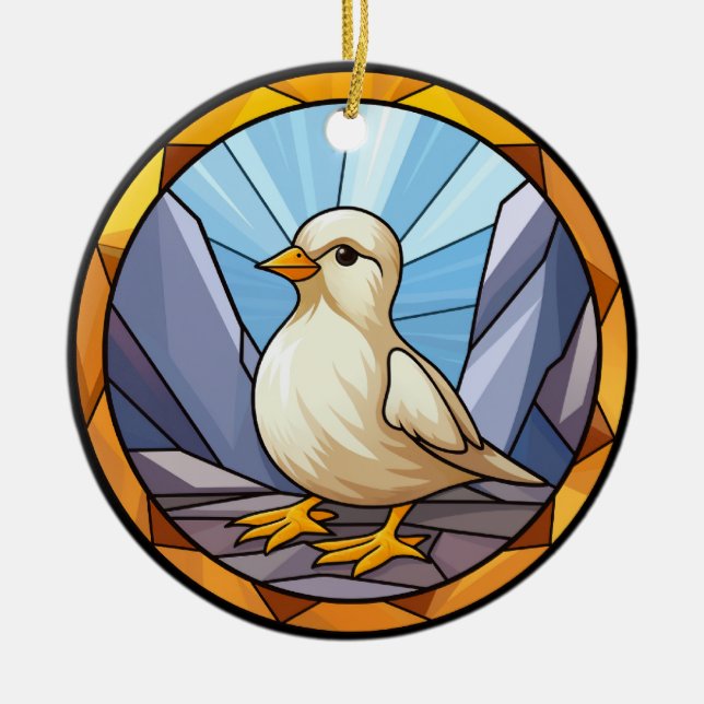 Sweet Stained Glass Dog Baby Chick Ceramic Tree Decoration (Front)